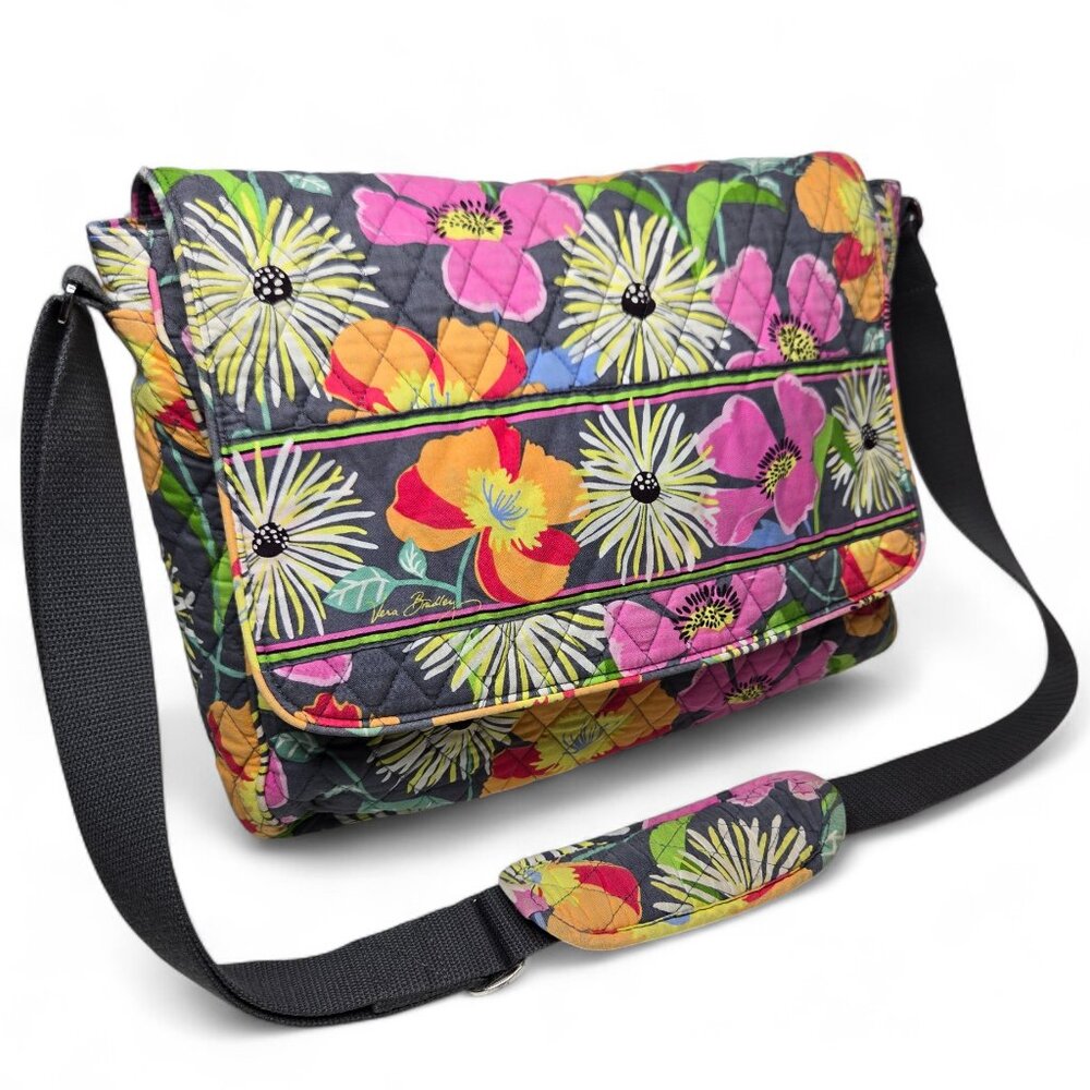 Vera Bradley Jazzy Bloom Diamond Quilted Messenger Bag Women's Floral Everyday